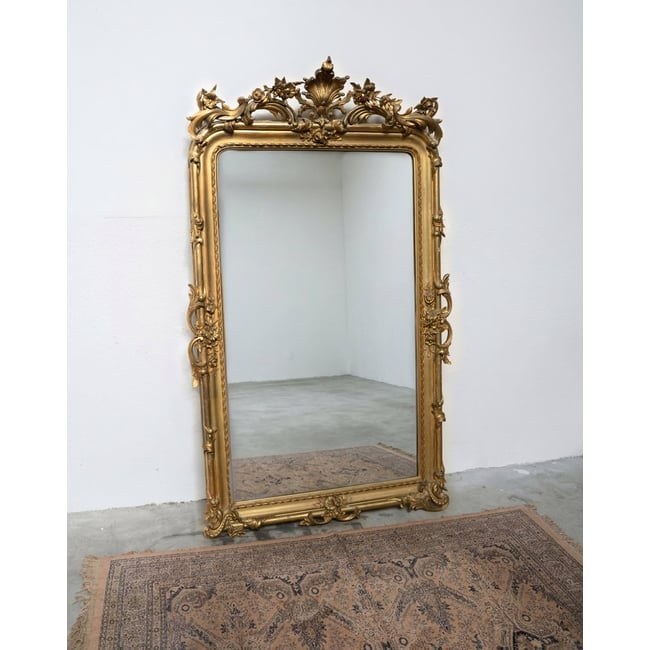 Très grand miroir Louis Philippe Georges N°1315 - Bon état Couleur doré <span itemprop=