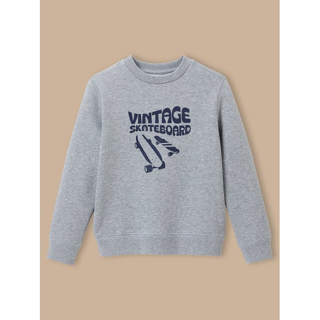 Sweat imprimé en molleton gris chine <span itemprop=