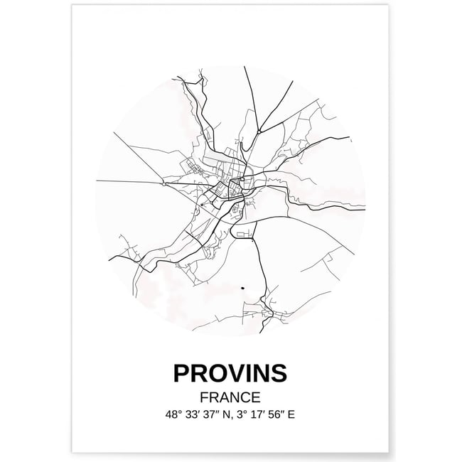 Affiche Carte Provins Couleur blanc <span itemprop=
