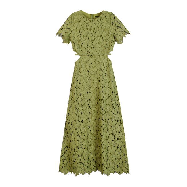 Robe broderie anglaise ouverture dos olive d'été <span itemprop=