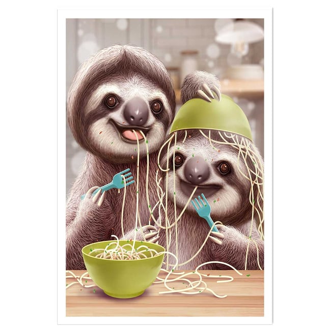 Affiche enfant jeune paresseux et spaghetti - HEXOA