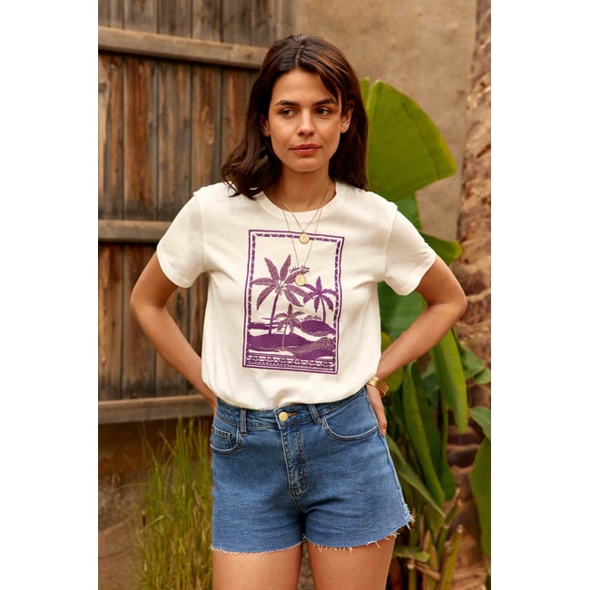 T-shirt manches courtes col rond imprimé motif devant TALMIER 11-ecru <span itemprop=
