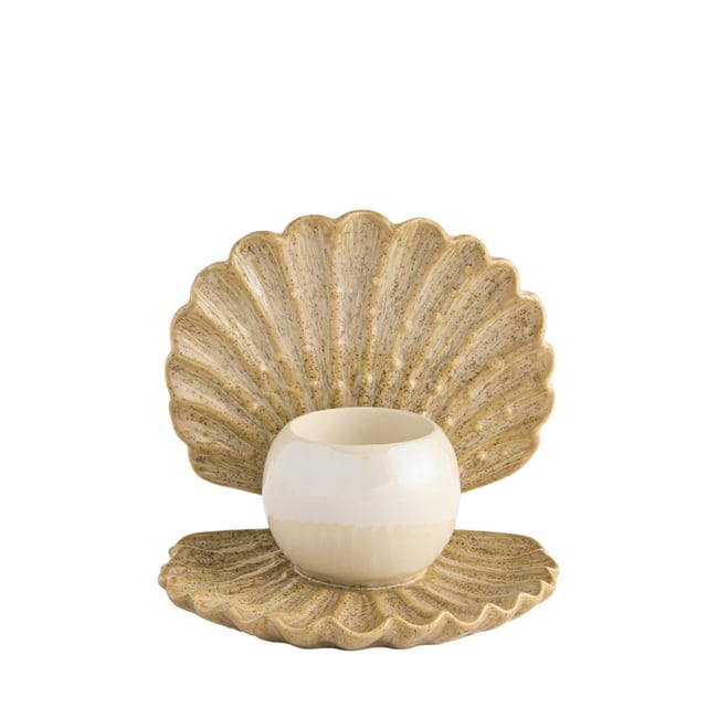 Bougeoir en céramique coquille de palourde Couleur naturel <span itemprop=