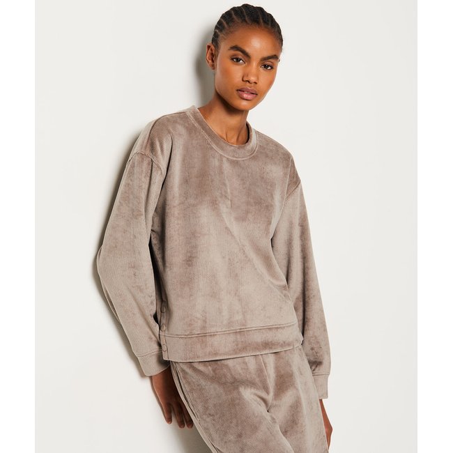 Sweat de pyjama côtelé LORENN taupe <span itemprop=