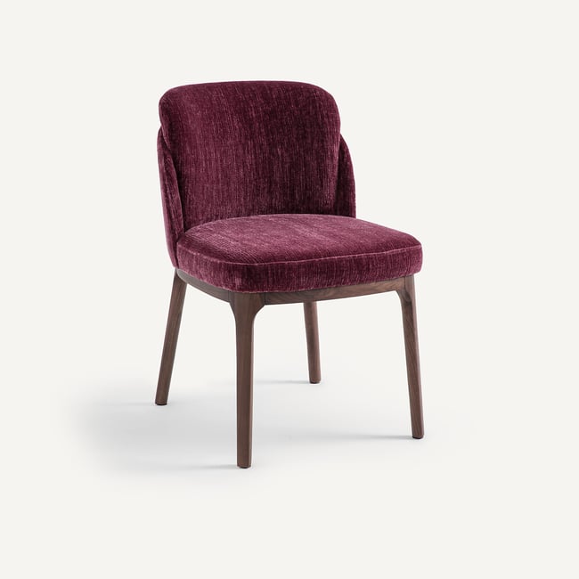 Chaise pied noyer et velours, Jabote Couleur bourgogne <span itemprop=
