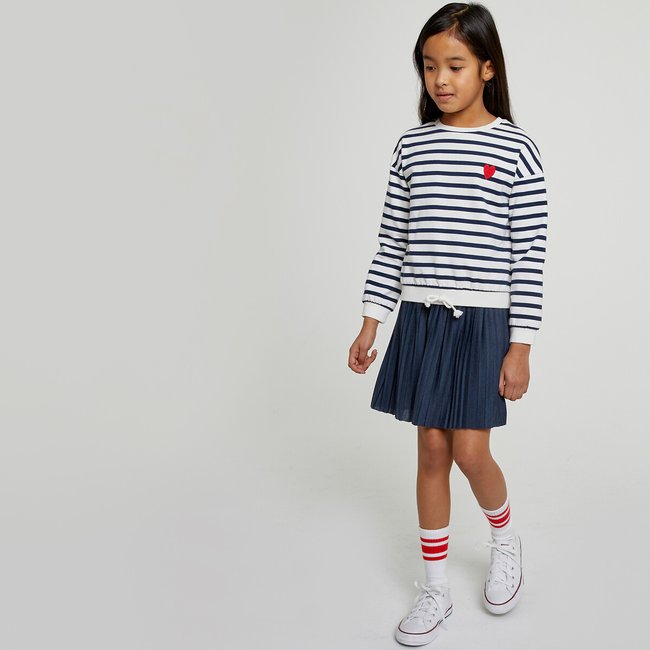 Sweat às riscas, gola redonda riscas marinho <span itemprop=