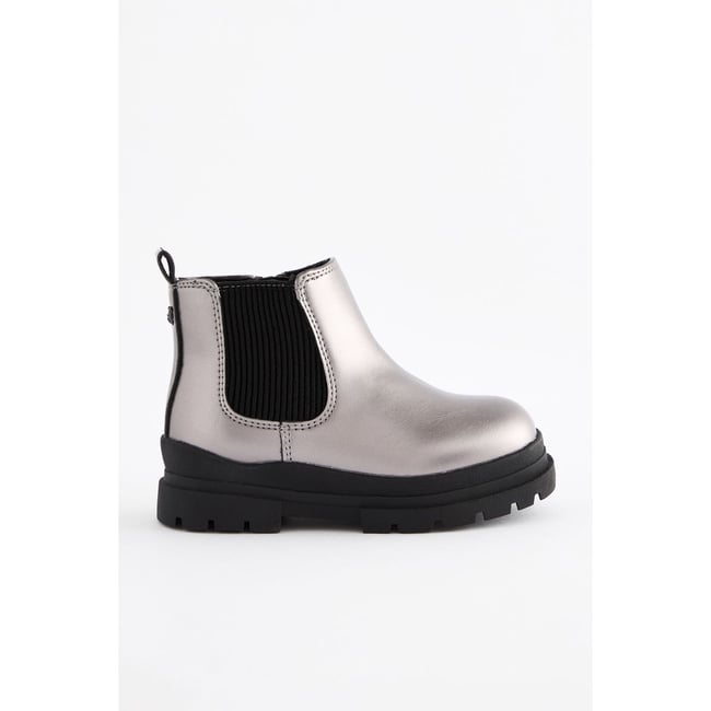 Bottines chelsea à semelle épaisse gris étain métallisé <span itemprop=