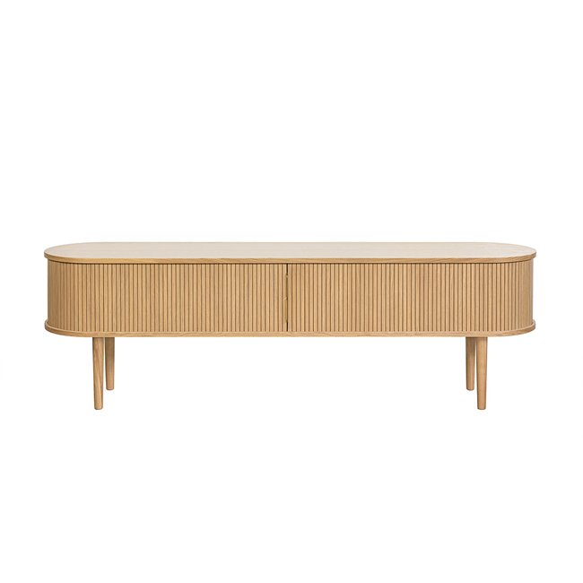 Meuble TV vintage bois avec rangements 2 portes coulissabtes L180 cm EPIC Couleur chêne clair <span itemprop=
