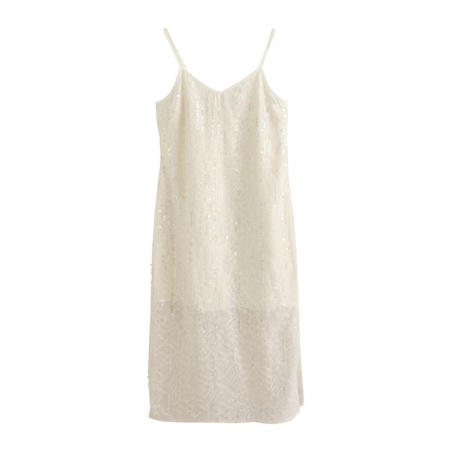 Robe midi nuisette à sequins crème <span itemprop=