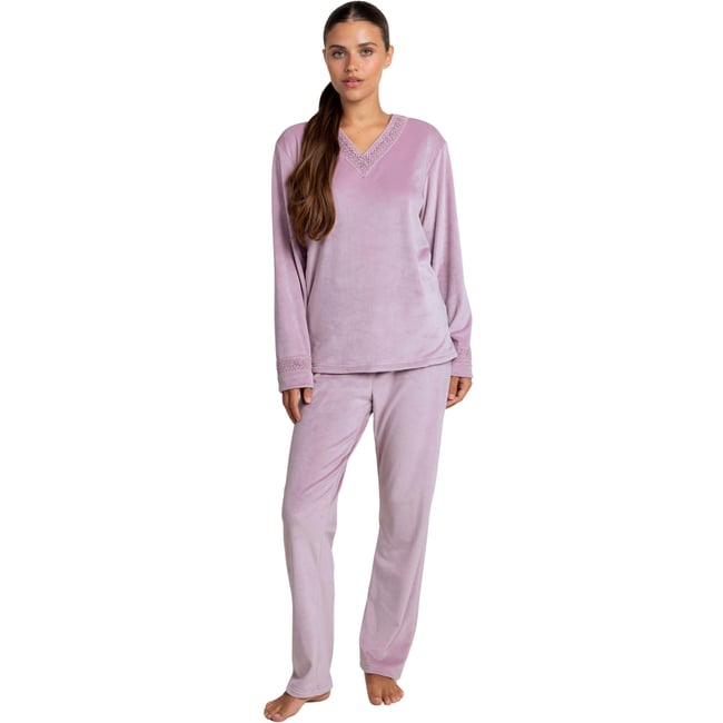 Pyjama velours pantalon top manches longues Luxury Guipure - ADMAS