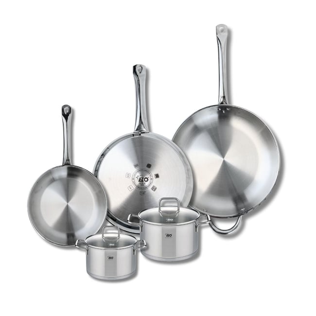 Batterie 3 poêles 24/28/32cm + 2 faitouts 14/16cm PROFI CITRIN gris <span itemprop=
