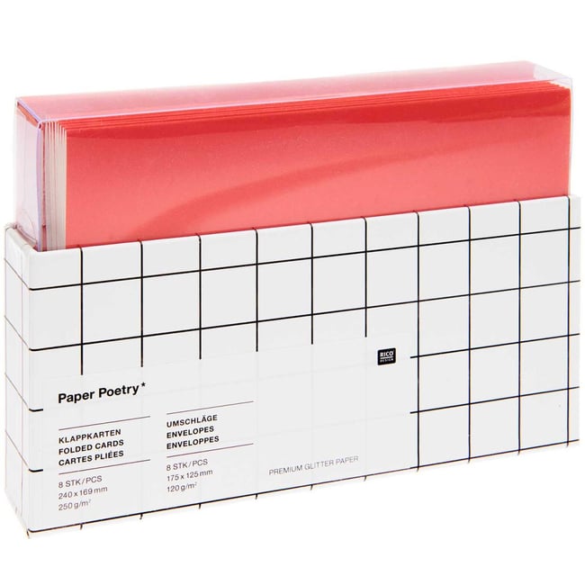 Set de cartes et enveloppes a paillettes - rouge mat - RICO DESIGN