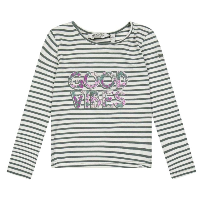 T-shirt manches longues motif/style à rayures et texte floral CLARABEE vert de gris à rayures <span itemprop=