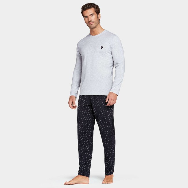 Pyjama gris chiné/bleu marine <span itemprop=