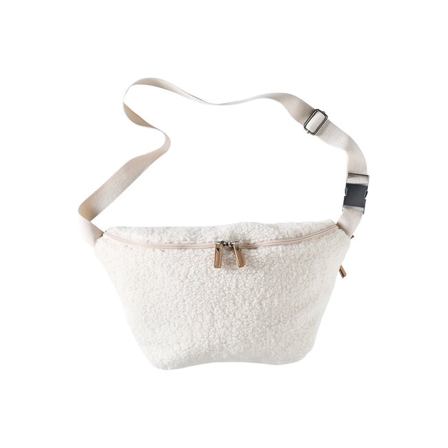 Sac banane XXL en sherpa écru <span itemprop=