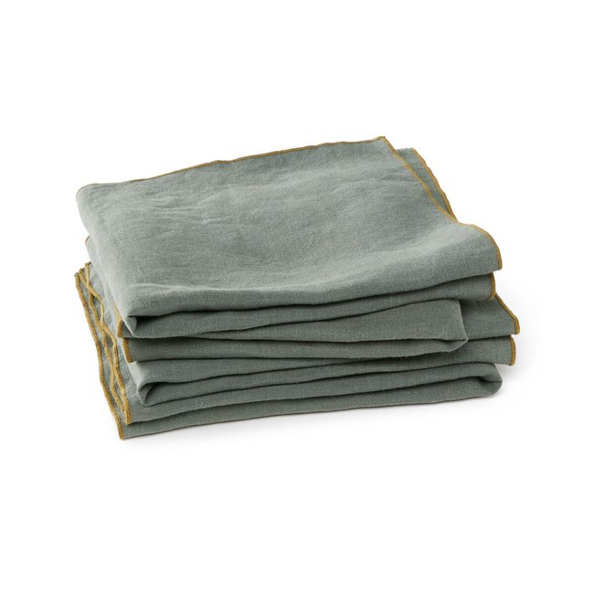 Lot de 4 serviettes en chanvre lavé, Helmati romarin <span itemprop=