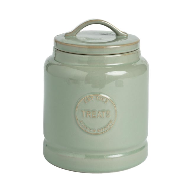Pot de rangement style rustique à inscription Couleur vert sauge <span itemprop=