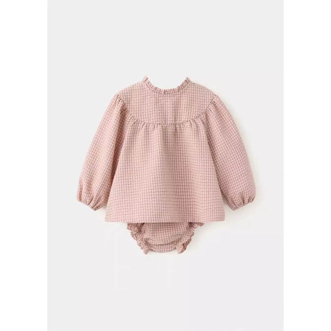 Robe et barboteuse en coton à carreaux rose <span itemprop=