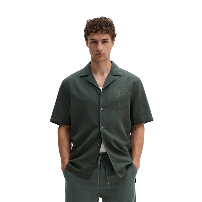 Chemise à manches courtes regular avec broderie martiale gris foncé <span itemprop=