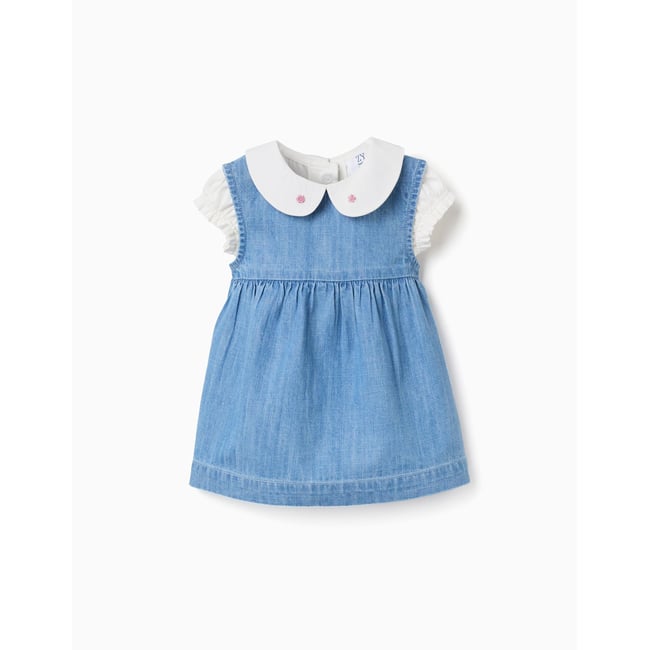 Body en coton + robe en jean sans manches bleu <span itemprop=