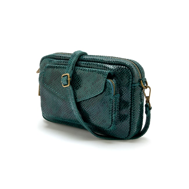 Sac en cuir style besace vert émeraude <span itemprop=