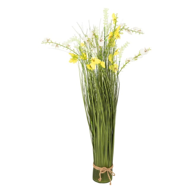 Fagot de fleurs artificielles LUDO Couleur blanc jaune <span itemprop=