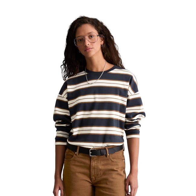T-shirt à manches longues rayé, coupe décontractée en coton biologique bleu <span itemprop=
