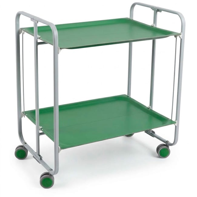 Table roulante pliante plateaux verts et châssis gris 65x43x72cm Couleur vert <span itemprop=