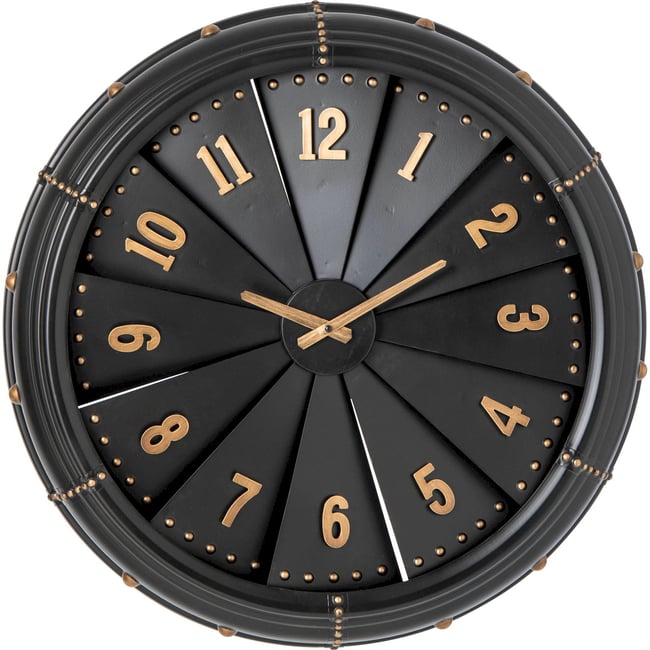 Horloge murale en métal Couleur noir et doré <span itemprop=