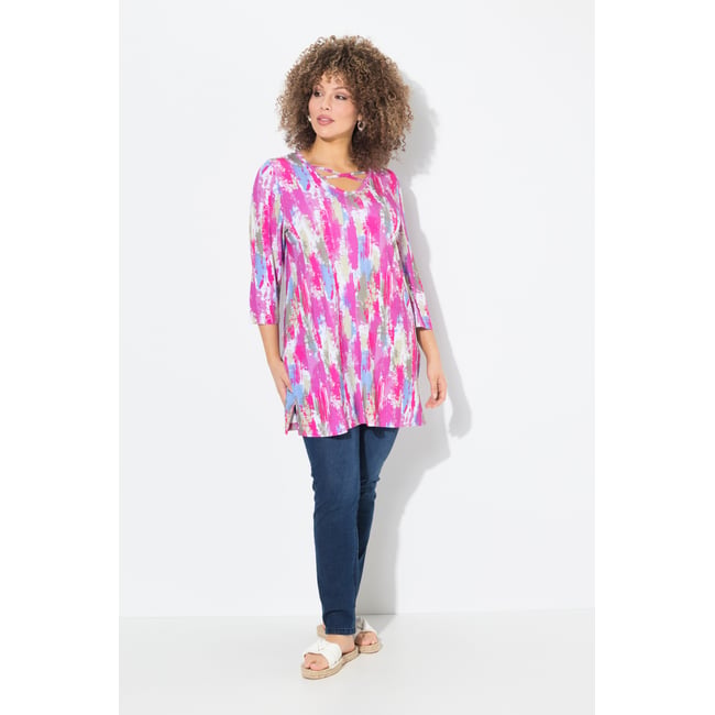 T-shirt long à petits rubans fantaisie. rose frais <span itemprop=