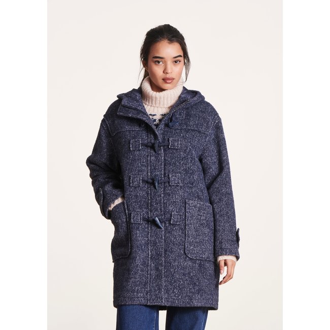 Manteau dufflecoat en laine bleu marine <span itemprop=