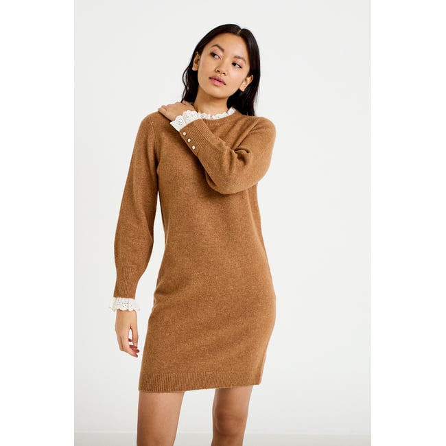 Robe pull ajustée col rond dentelle - CACHE CACHE