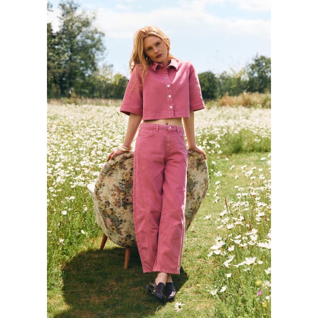 Pantalon barrel rose <span itemprop=