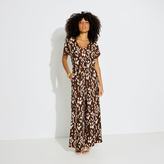 Combinaison en maille imprimée marron <span itemprop=
