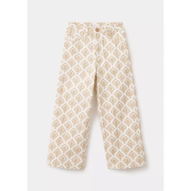 Pantalon wideleg imprimé fleuri moutarde <span itemprop=