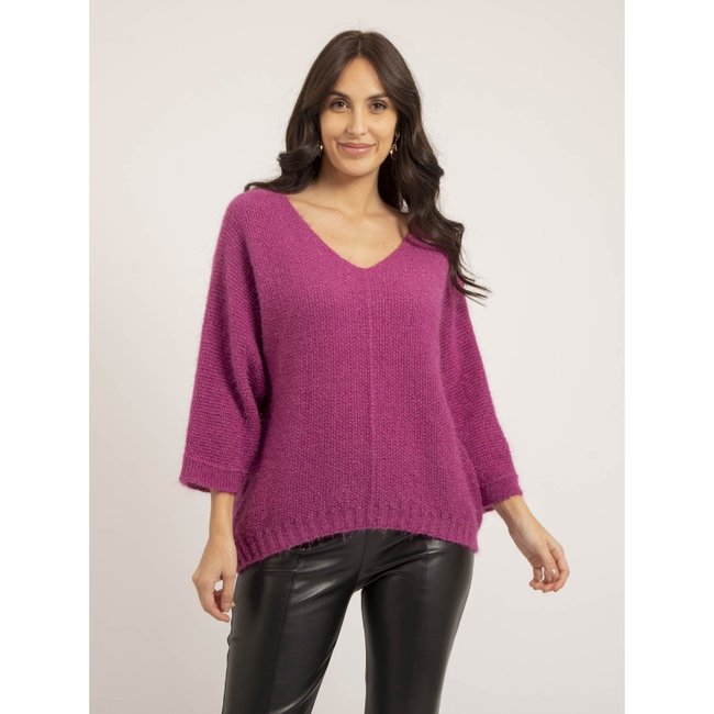 Pull Col V Kafia violet <span itemprop=