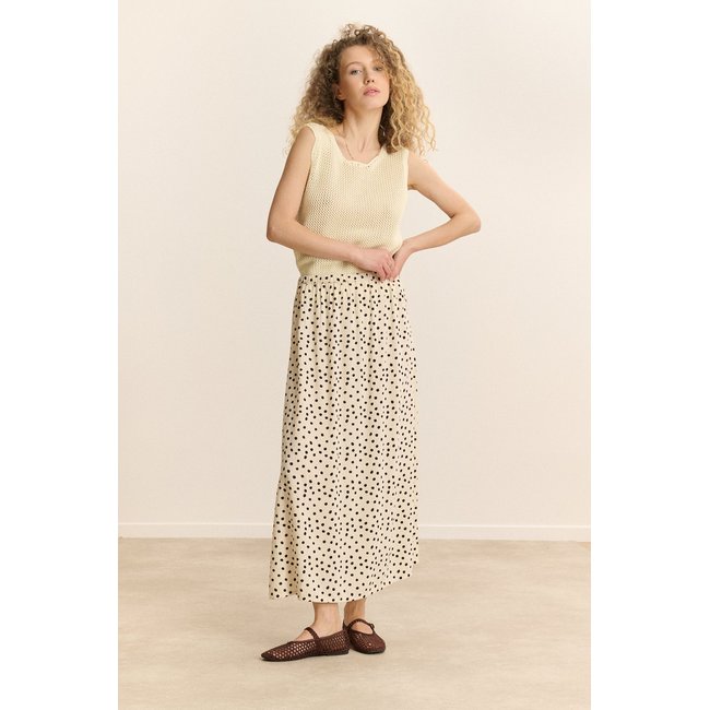 Jupe midi à pois COLOMBE ecru <span itemprop=