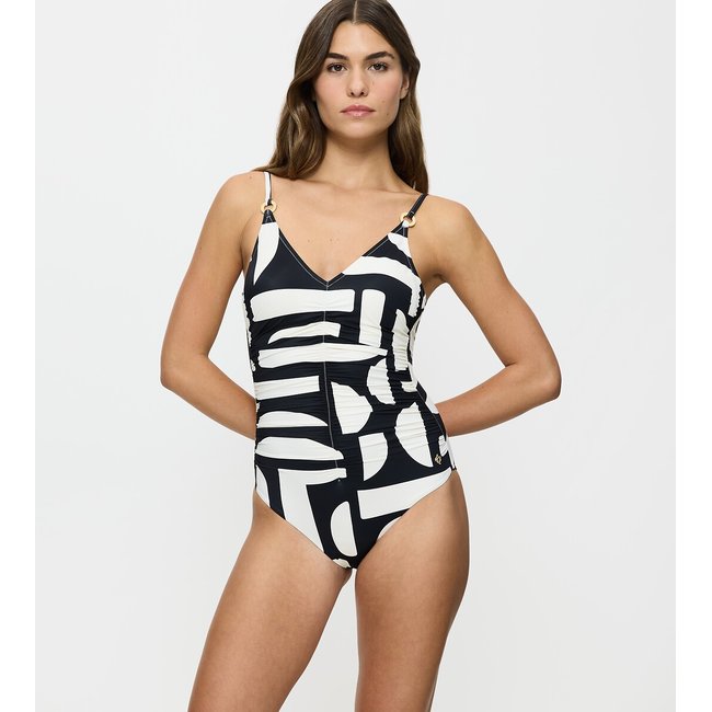 Maillot 1 pièce plissé Summer Allure noir/blanc <span itemprop=