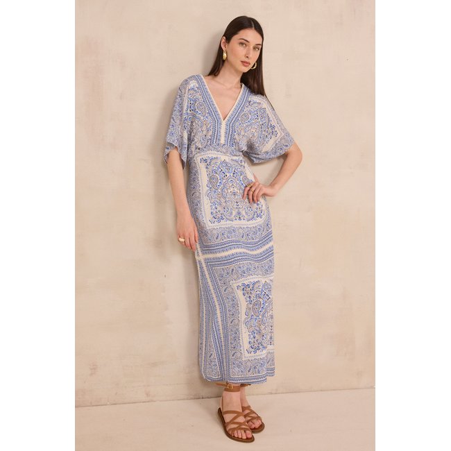 Robe imprimée droite BENEDICTE bleu <span itemprop=