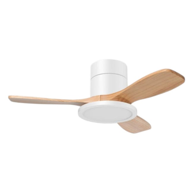 Ventilateur de plafond lumineux blanc et bois clair RIGA II WOOD XS Couleur blanc <span itemprop=