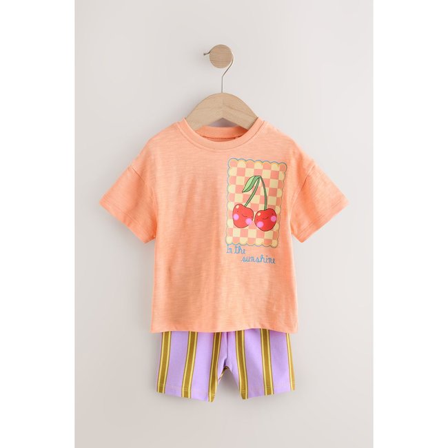 Short cycliste et t-shirt, ensemble corail rose cerise <span itemprop=