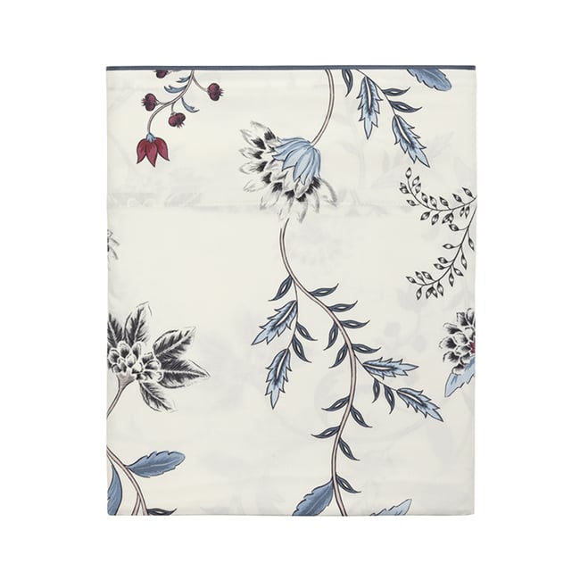 Drap plat imprimé en satin de coton bio, JARDIN D'HIVER blanc <span itemprop=