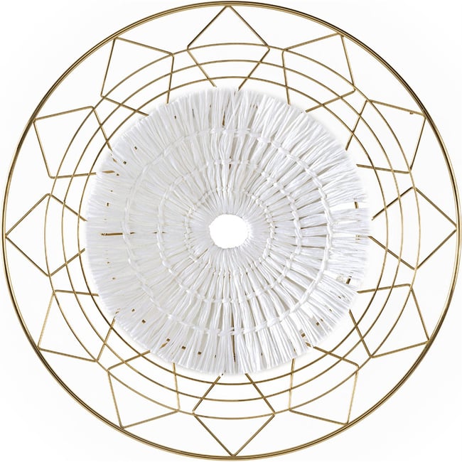 Sculpture murale ronde métal et corde Couleur doré et blanc <span itemprop=
