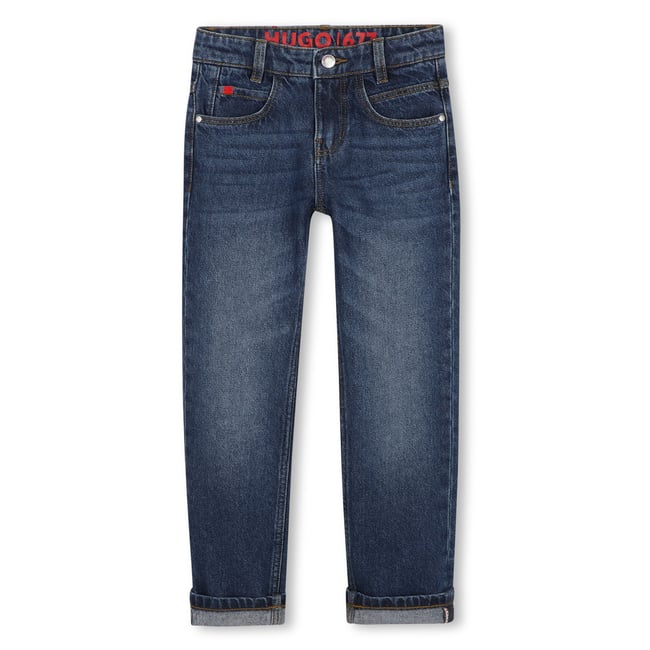 Pantalon en denim dble stone+brossage <span itemprop=