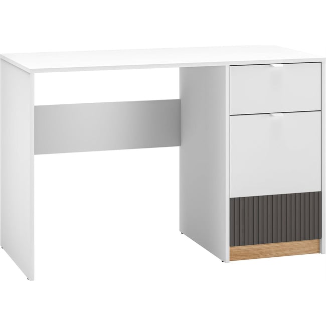 Bureau ado rainuré collection TORINO Couleur blanc alpin, graphite et décor chêne honey castello <span itemprop=
