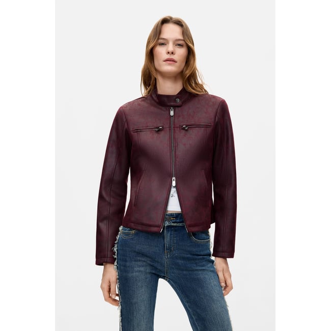 Veste effet cuir rouge <span itemprop=