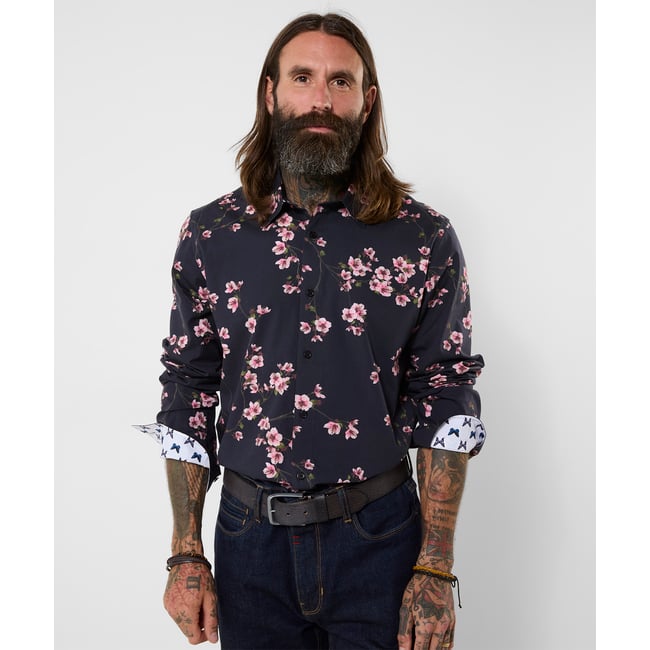 Chemise Imprimé Fleurs Orientales noir <span itemprop=