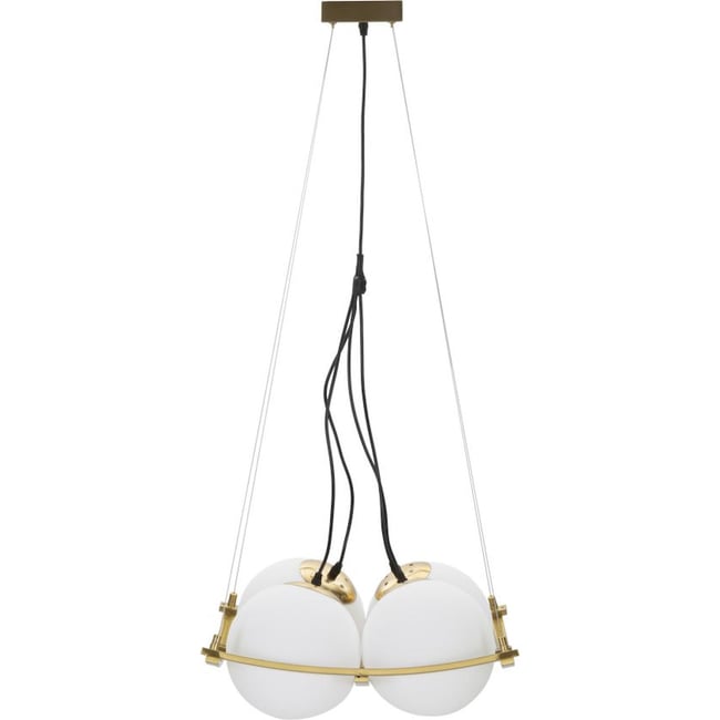 Plafonnier en fer et verre 4 globes GLAM Couleur doré et blanc <span itemprop=