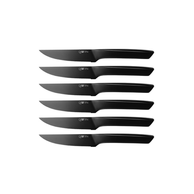 Lot de 6 couteaux à steak en inox, NUDE noir mat <span itemprop=