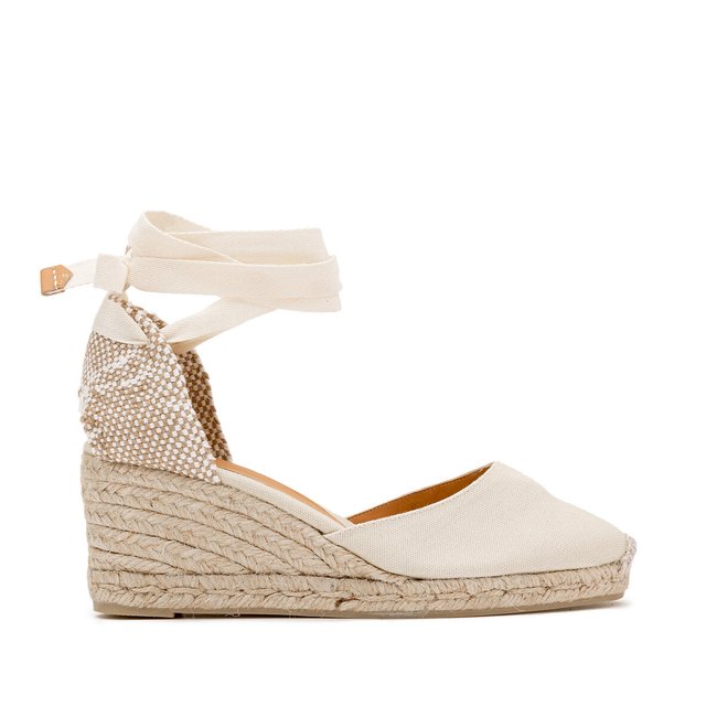 Espadrilles compensées en toile CARINA beige <span itemprop=